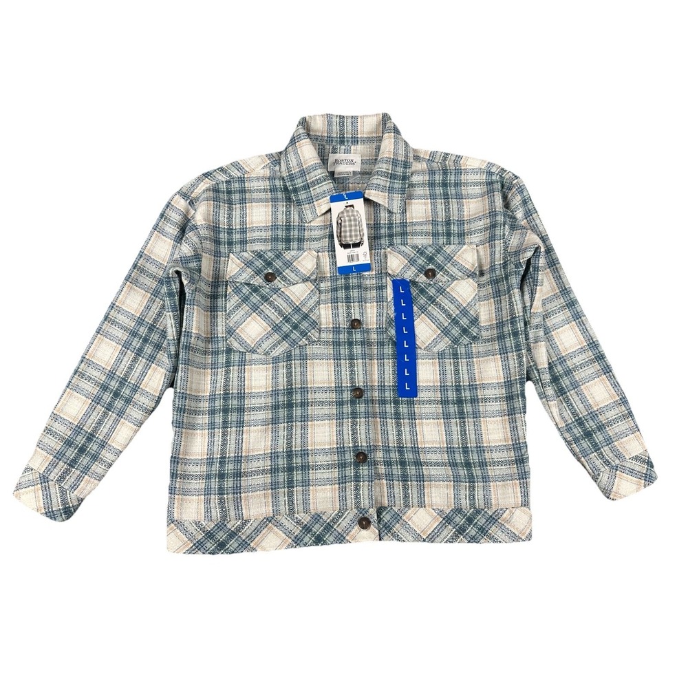 Boston Traders Women's Shirt Trucker Jacket green plaid Size Large Buttons